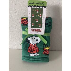 2 Pk Peanuts Snoopy Woodstock Puffy Coat Christmas Holiday 16" x 28” Hand Towels